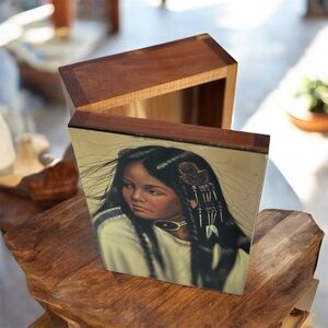 Wooden Box with Native American Art